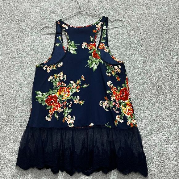 Umgee USA Women's Navy Blue Polyester Sleeveless Floral Lace Blouse Tops Size S - Picture 6 of 13